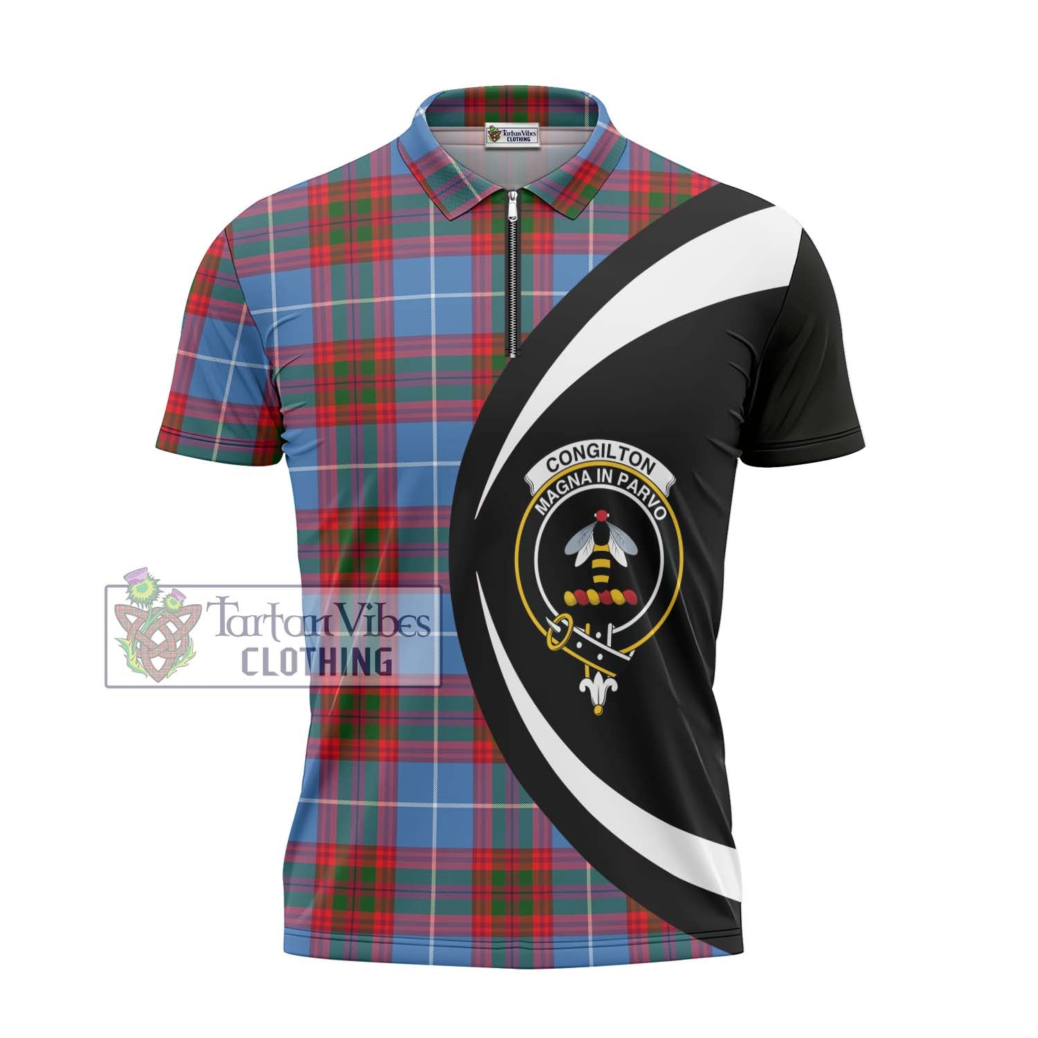 Tartan Vibes Clothing Congilton Tartan Zipper Polo Shirt with Family Crest Circle Style