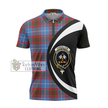 Congilton Tartan Zipper Polo Shirt with Family Crest Circle Style