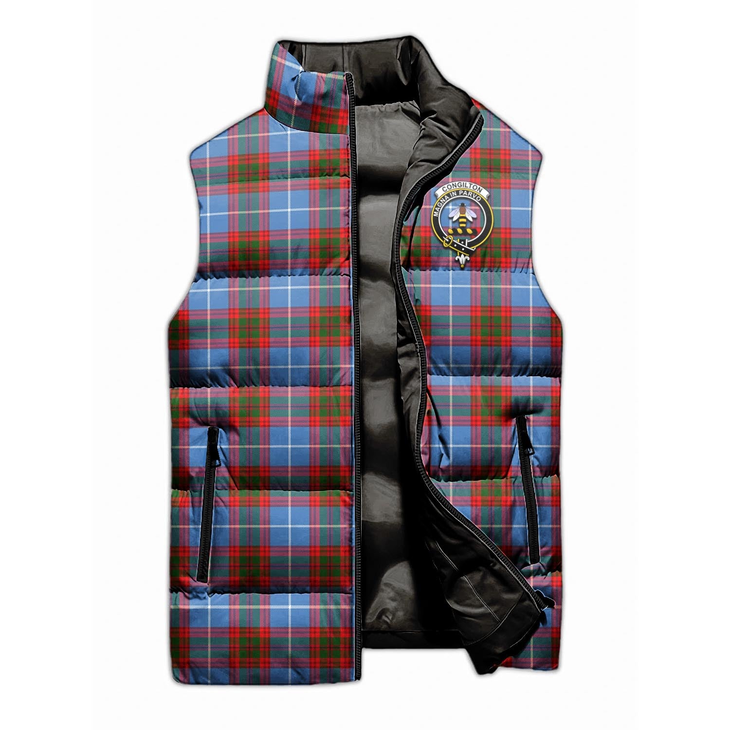 Congilton Tartan Sleeveless Puffer Jacket with Family Crest - Tartanvibesclothing