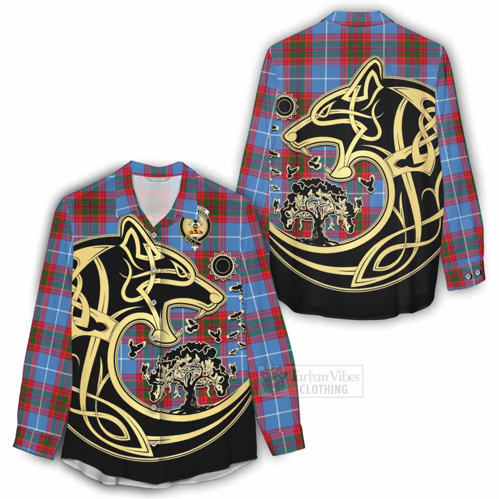 Tartan Vibes Clothing Congilton Tartan Women's Casual Shirt with Family Crest Celtic Wolf Style