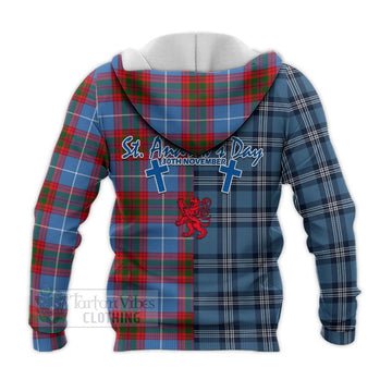 Congilton Tartan Knitted Hoodie Happy St. Andrew's Day Half Tartan Style