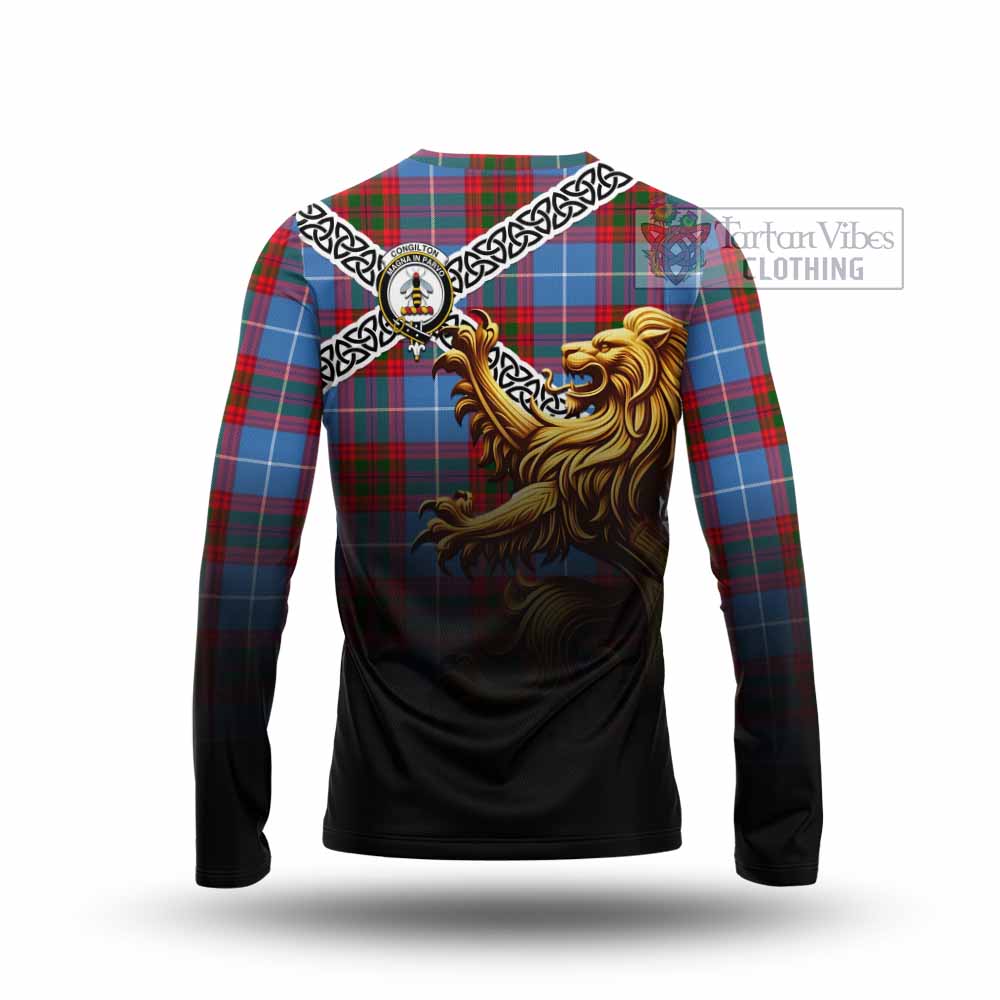 Congilton Crest Tartan Long Sleeve T-Shirt with Golden Lion Emblem Celtic Style - Tartan Vibes Clothing