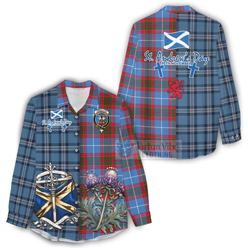 Congilton Tartan Women's Casual Shirt Happy St. Andrew's Day Half Tartan Style