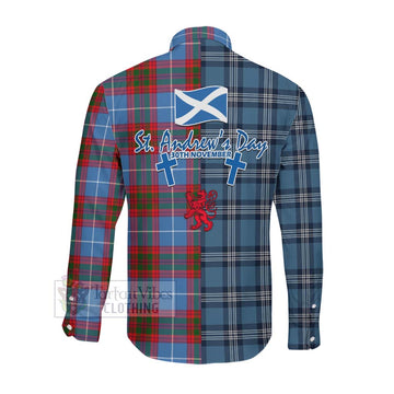 Congilton Tartan Long Sleeve Button Shirt Happy St. Andrew's Day Half Tartan Style