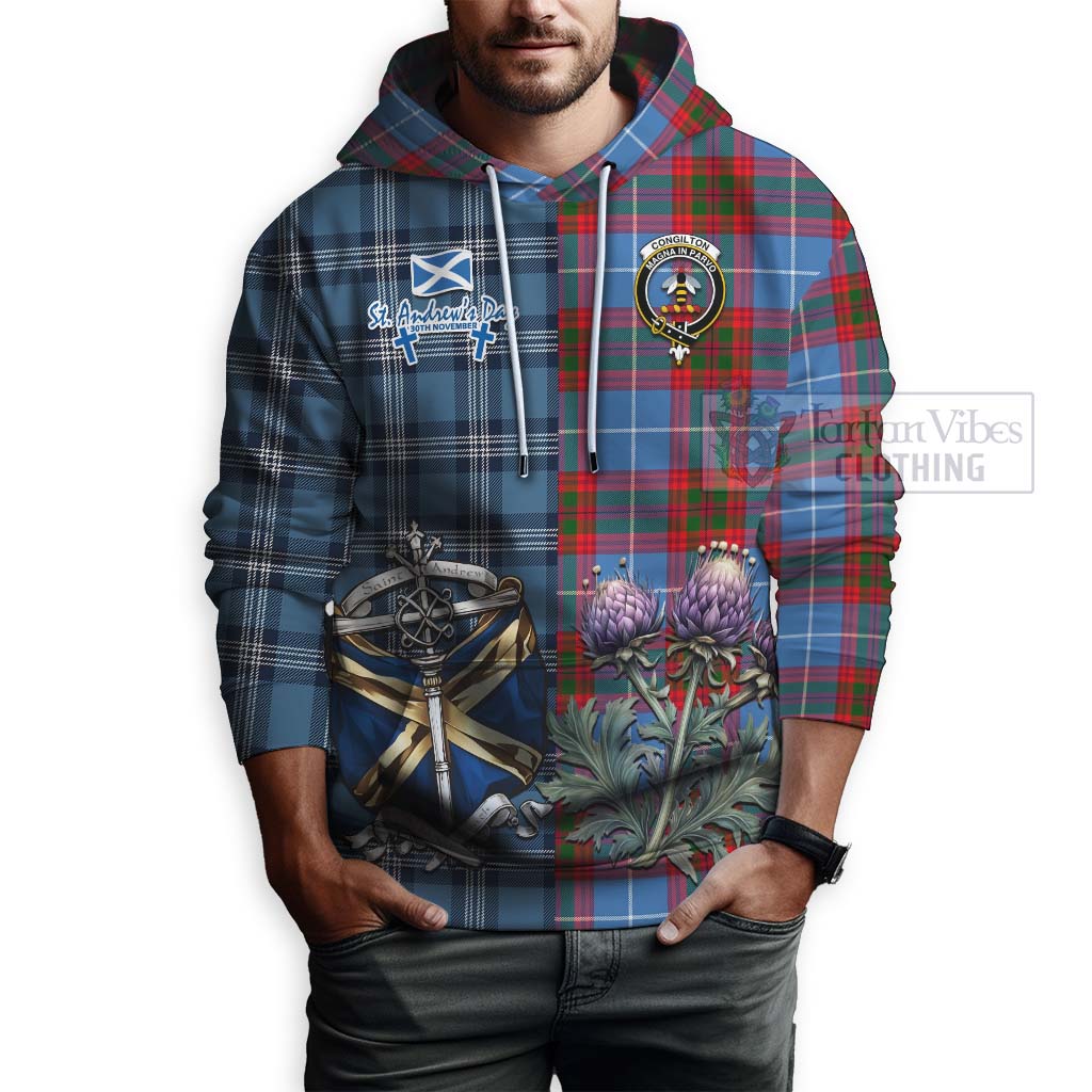 Tartan Vibes Clothing Congilton Tartan Hoodie Happy St. Andrew's Day Half Tartan Style