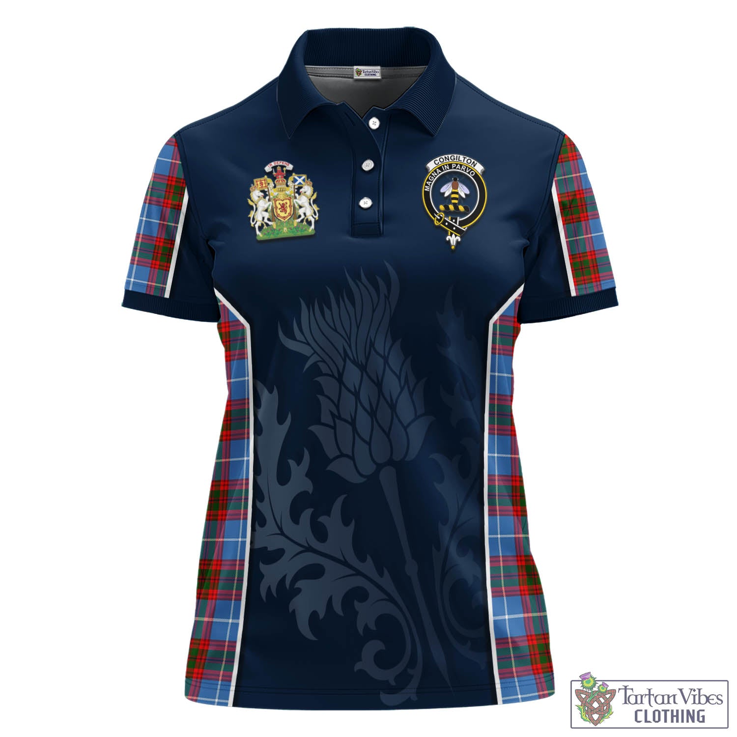 Tartan Vibes Clothing Congilton Tartan Women's Polo Shirt with Family Crest and Scottish Thistle Vibes Sport Style