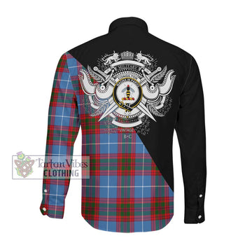 Congilton Tartan Long Sleeve Button Shirt with Family Crest and Military Logo Style