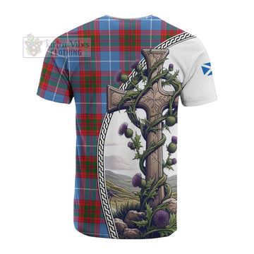 Congilton Tartan Cotton T-shirt with Family Crest and St. Andrew's Cross Accented by Thistle Vines