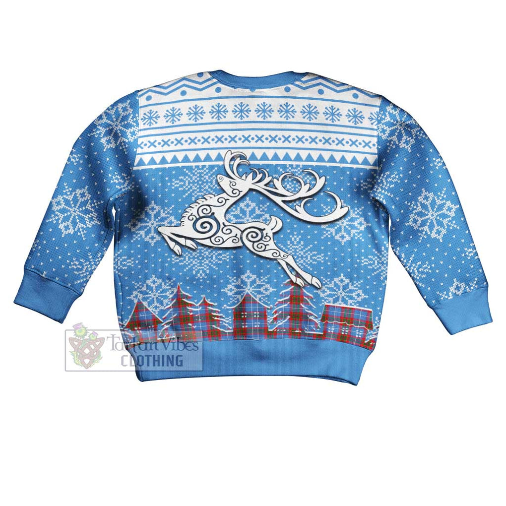 Tartan Vibes Clothing Congilton Clan Christmas Kid Ugly Sweater with Tartan and Celtic Raindeer Style