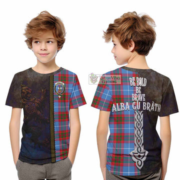 Congilton Tartan Family Crest Kid T-Shirt Alba Gu Brath Be Brave Lion Ancient Style - Tartan Vibes Clothing