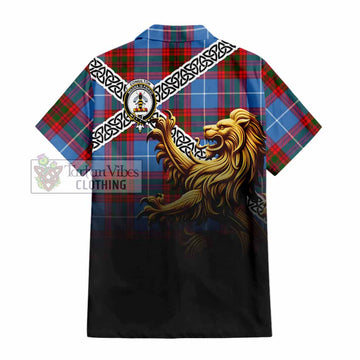 Congilton Crest Tartan Hawaiian Shirt with Golden Lion Emblem Celtic Style - Tartan Vibes Clothing