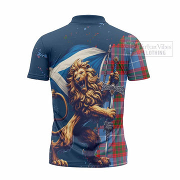 Congilton Tartan Family Crest Zipper Polo Shirt with Scottish Majestic Lion - Tartan Vibes Clothing