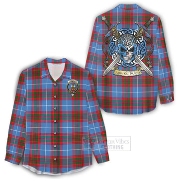 Congilton Tartan Women's Casual Shirt with Family Crest Celtic Skull Style