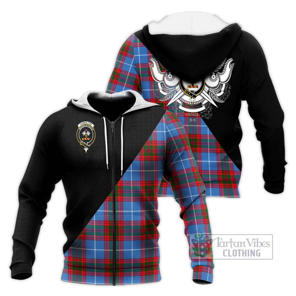 Congilton Tartan Knitted Hoodie with Family Crest and Military Logo Style Unisex Knitted Zip Hoodie - Tartanvibesclothing Shop