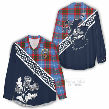 Congilton Tartan Women's Casual Shirt Featuring Thistle and Scotland Map