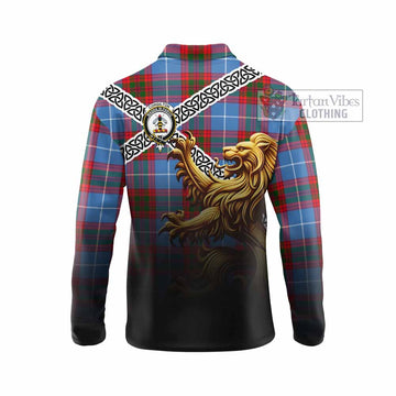 Congilton Crest Tartan Long Sleeve Polo Shirt with Golden Lion Emblem Celtic Style - Tartan Vibes Clothing