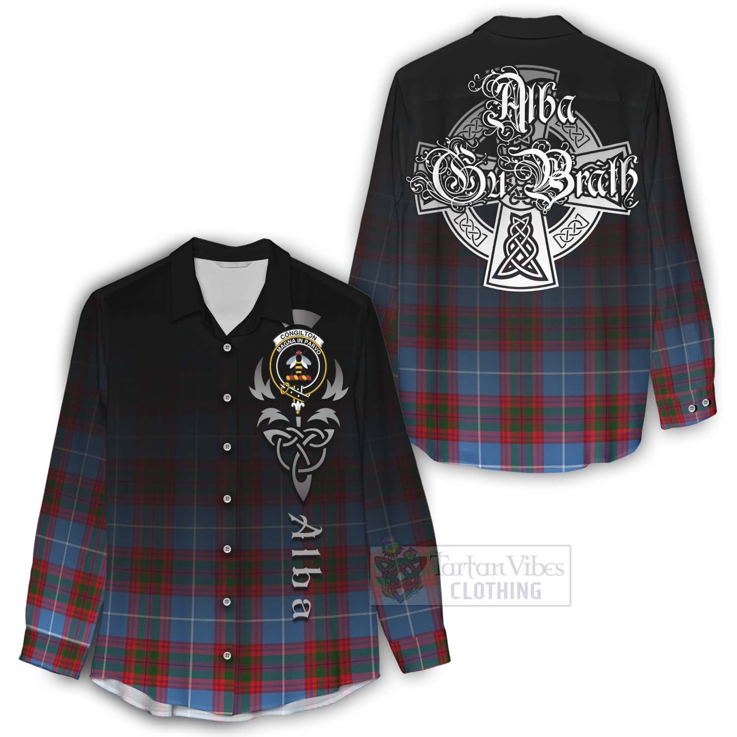 Tartan Vibes Clothing Congilton Tartan Women's Casual Shirt Featuring Alba Gu Brath Family Crest Celtic Inspired