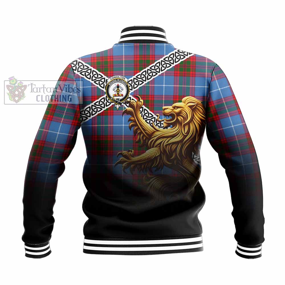 Congilton Crest Tartan Baseball Jacket with Golden Lion Emblem Celtic Style - Tartan Vibes Clothing