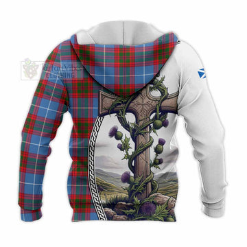 Congilton Tartan Knitted Hoodie with Family Crest and St. Andrew's Cross Accented by Thistle Vines