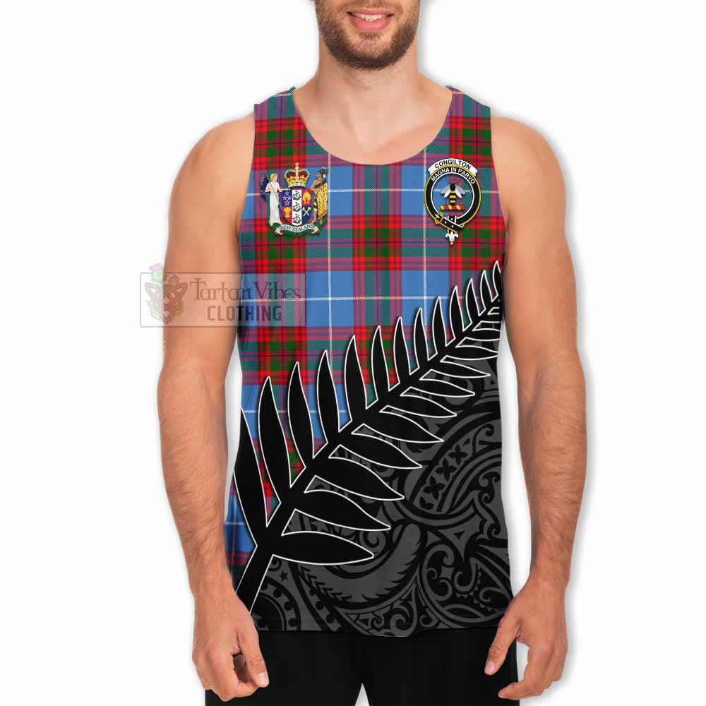 Tartan Vibes Clothing Congilton Crest Tartan Men's Tank Top with New Zealand Silver Fern Half Style