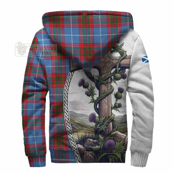 Congilton Tartan Sherpa Hoodie with Family Crest and St. Andrew's Cross Accented by Thistle Vines