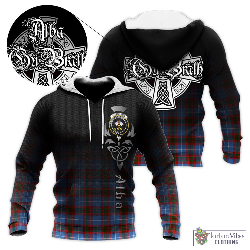 Tartan Vibes Clothing Congilton Tartan Knitted Hoodie Featuring Alba Gu Brath Family Crest Celtic Inspired