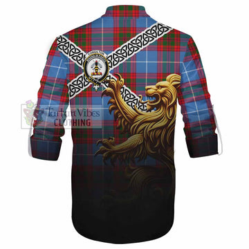 Congilton Crest Tartan Ghillie Kilt Shirt with Golden Lion Emblem Celtic Style - Tartan Vibes Clothing