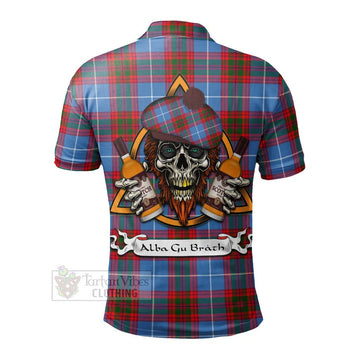 Congilton Tartan Polo Shirt with Family Crest and Bearded Skull Holding Bottles of Whiskey