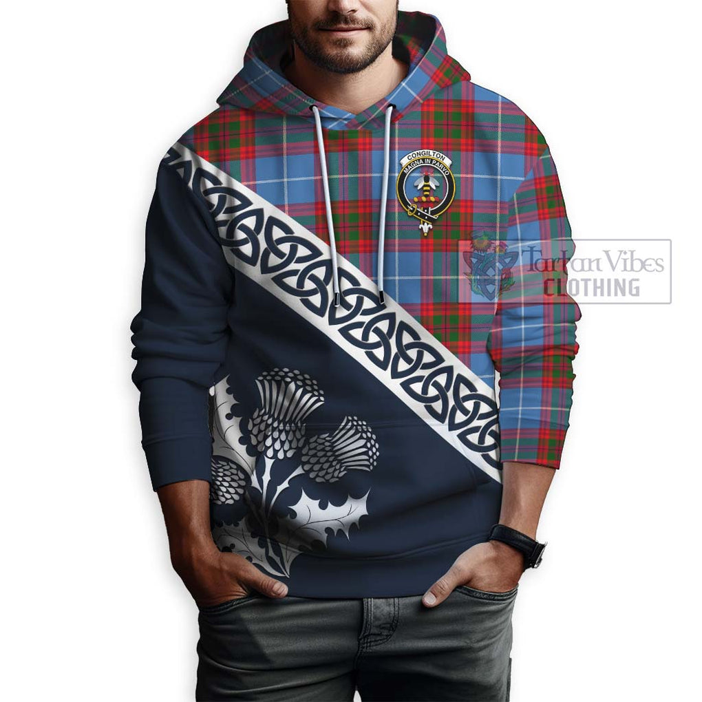 Tartan Vibes Clothing Congilton Tartan Hoodie Featuring Thistle and Scotland Map