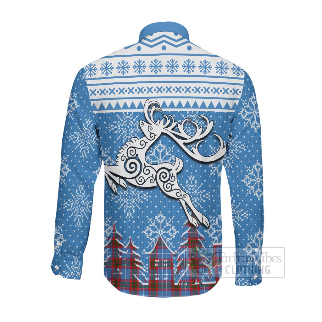 Tartan Vibes Clothing Congilton Clan Christmas Long Sleeve Button Shirt Celtic Reindeer Style