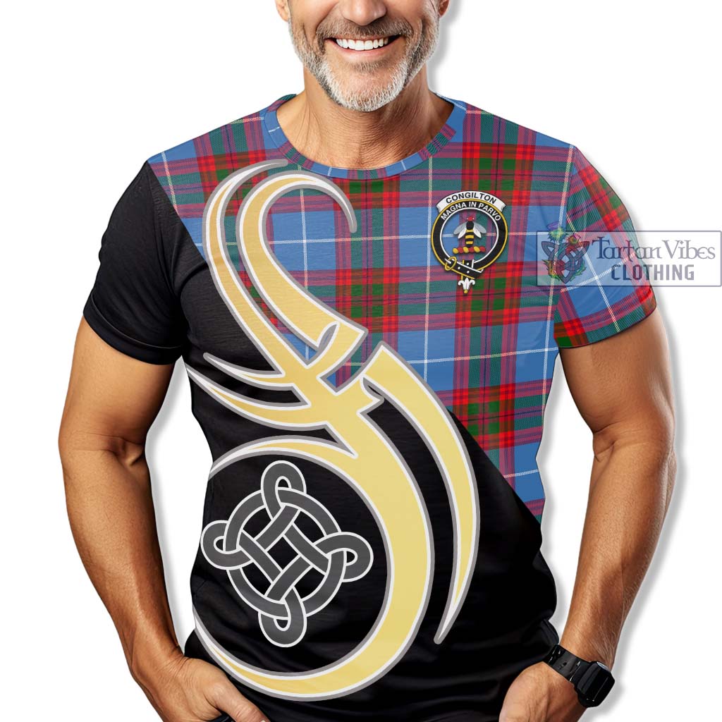 Tartan Vibes Clothing Congilton Tartan T-Shirt with Family Crest and Celtic Symbol Style