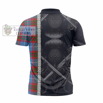 Congilton Tartan Zipper Polo Shirt with Family Crest Cross Sword Thistle Celtic Vibes