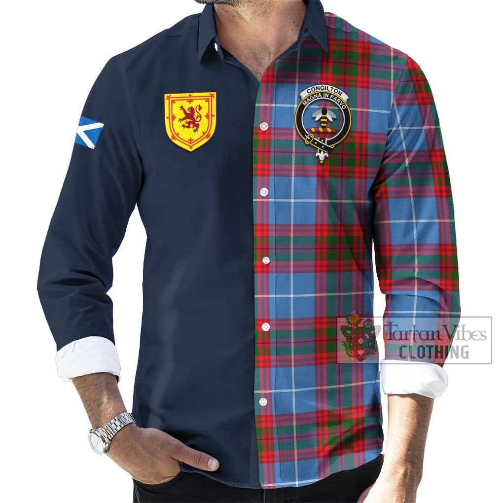 Tartan Vibes Clothing Congilton Tartan Long Sleeve Button Shirt with Scottish Lion Royal Arm Half Style