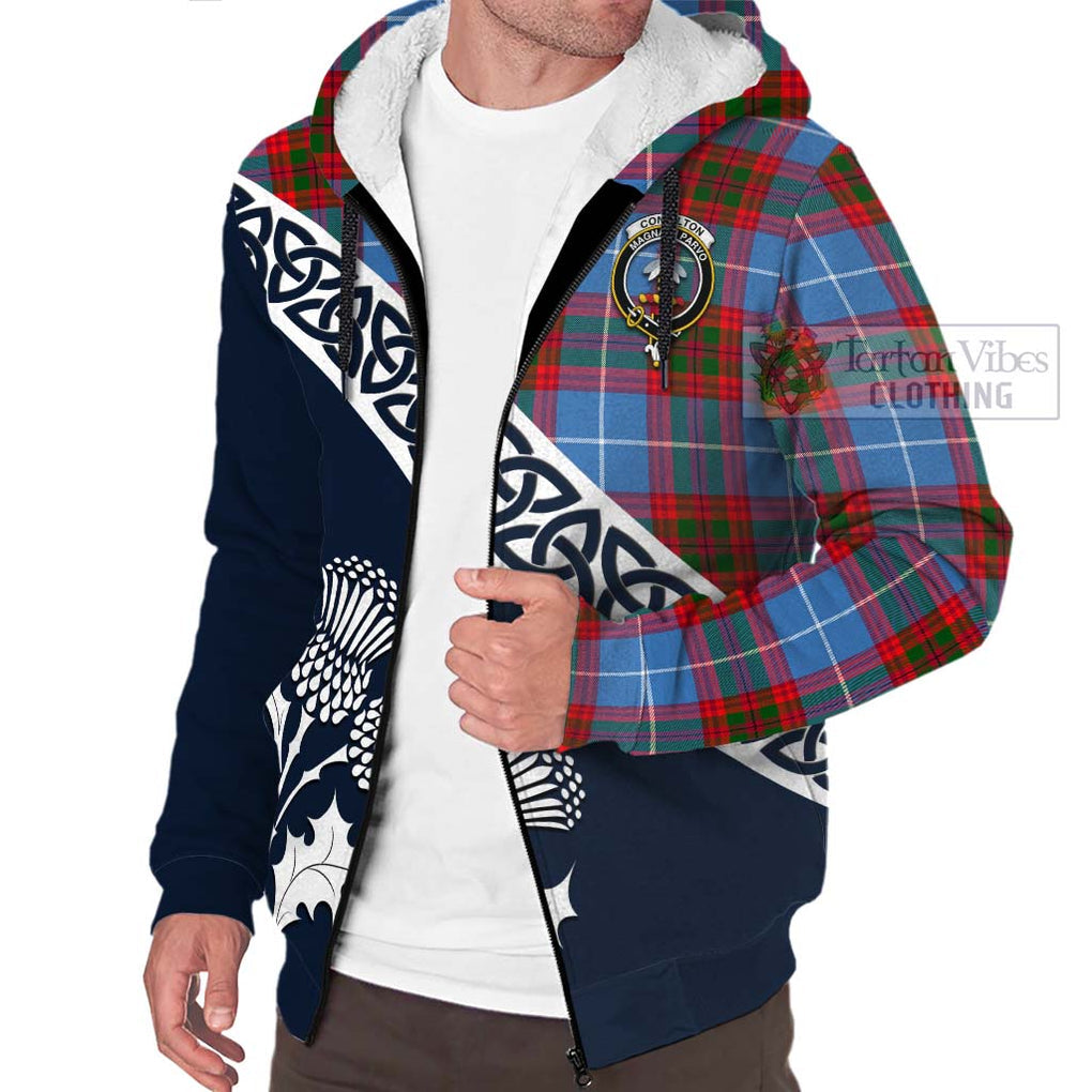 Tartan Vibes Clothing Congilton Tartan Sherpa Hoodie Featuring Thistle and Scotland Map