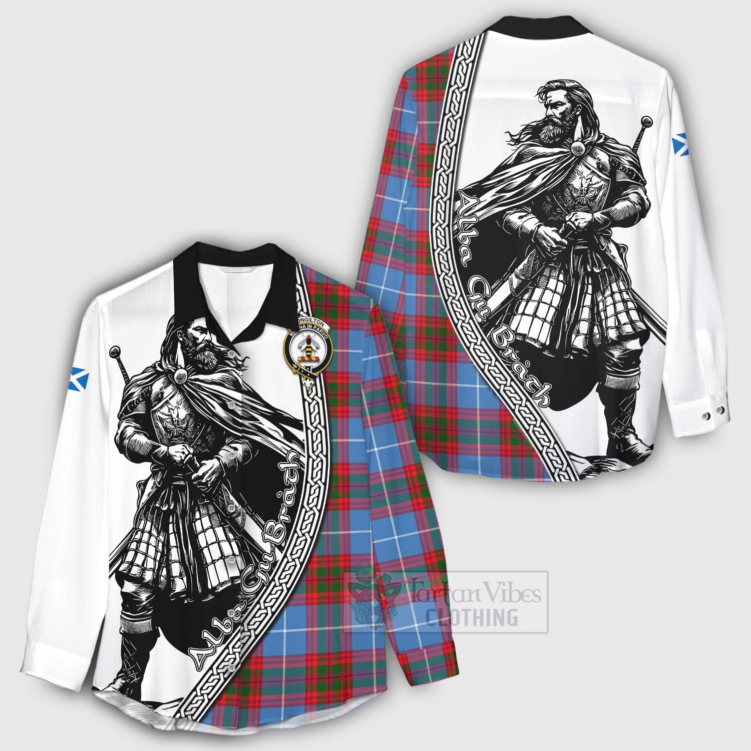 Tartan Vibes Clothing Congilton Tartan Clan Crest Women's Casual Shirt with Highlander Warrior Celtic Style