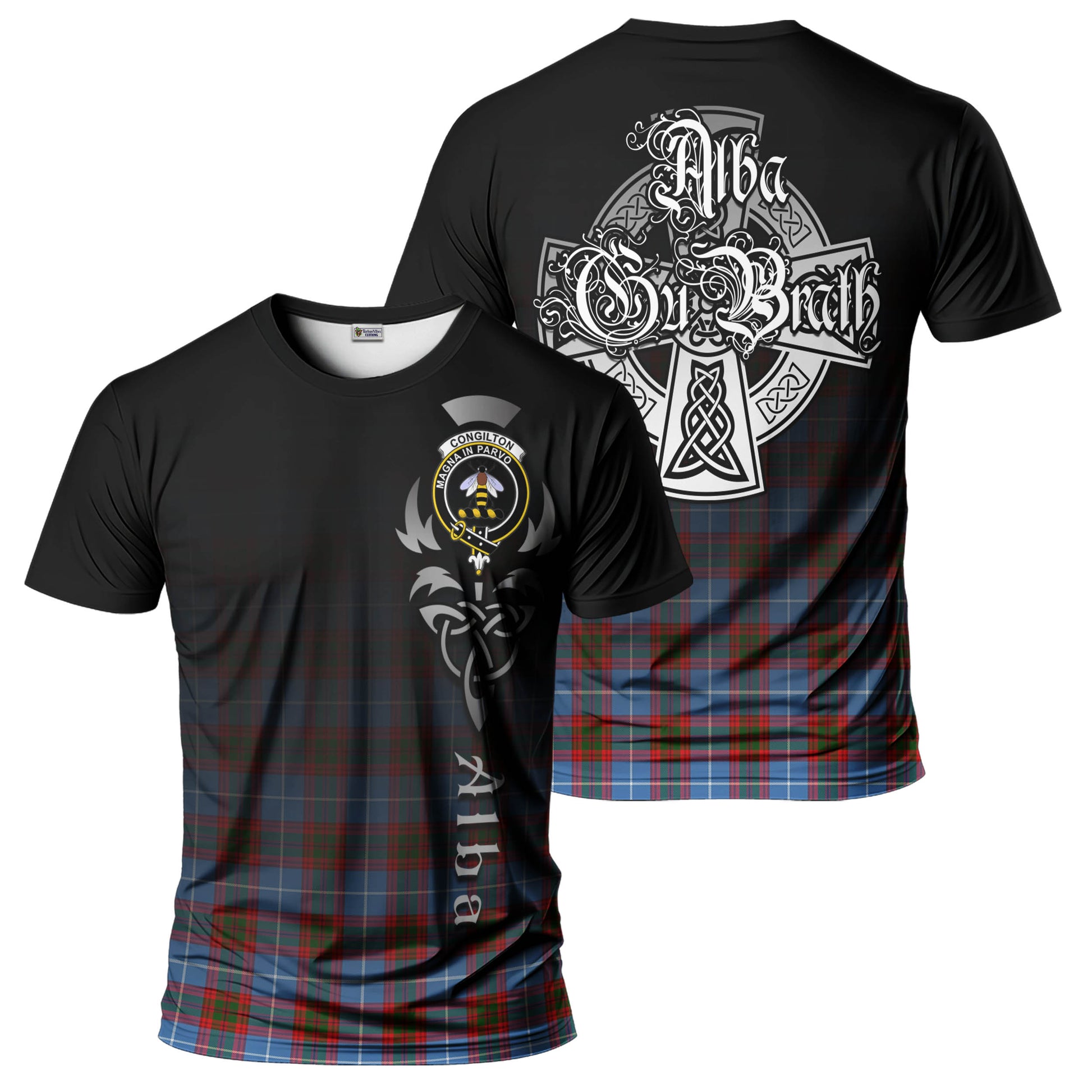 Tartan Vibes Clothing Congilton Tartan T-Shirt Featuring Alba Gu Brath Family Crest Celtic Inspired