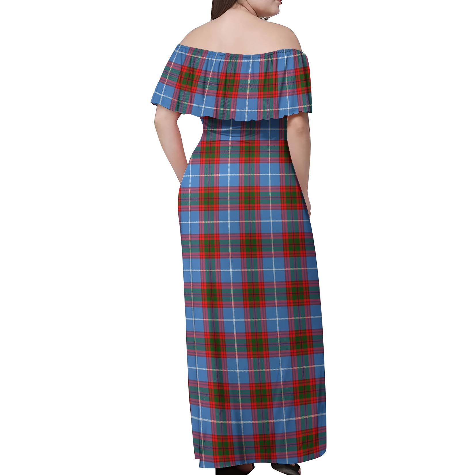 Congilton Tartan Off Shoulder Long Dress - Tartanvibesclothing