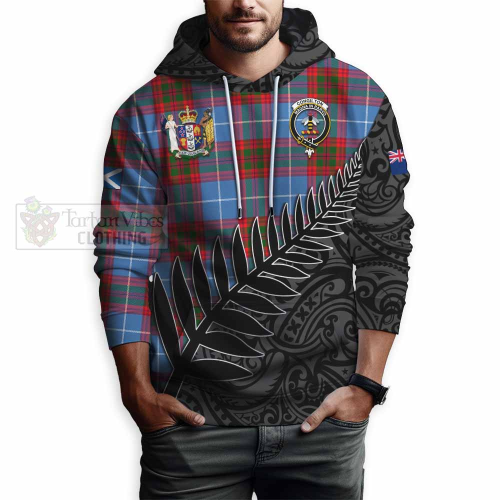 Tartan Vibes Clothing Congilton Crest Tartan Hoodie with New Zealand Silver Fern Half Style