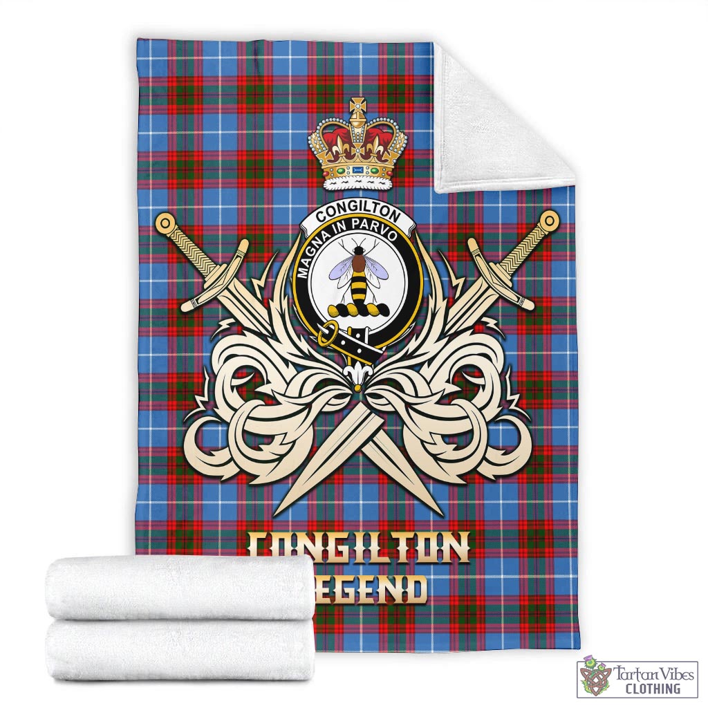 Tartan Vibes Clothing Congilton Tartan Blanket with Clan Crest and the Golden Sword of Courageous Legacy