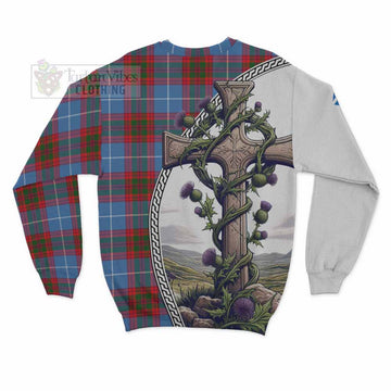 Congilton Tartan Sweatshirt with Family Crest and St. Andrew's Cross Accented by Thistle Vines