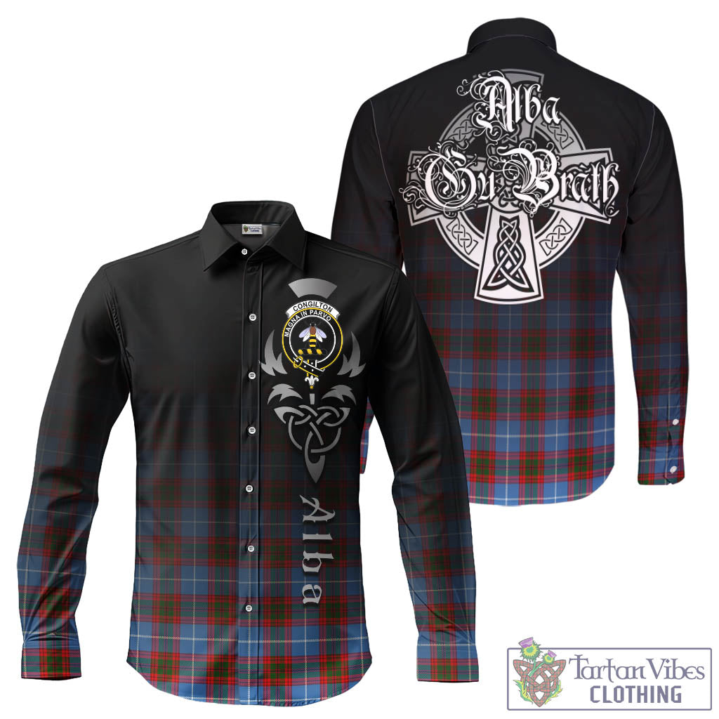 Tartan Vibes Clothing Congilton Tartan Long Sleeve Button Up Featuring Alba Gu Brath Family Crest Celtic Inspired