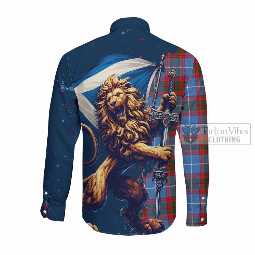 Tartan Vibes Clothing Congilton Tartan Family Crest Long Sleeve Button Shirt with Scottish Majestic Lion