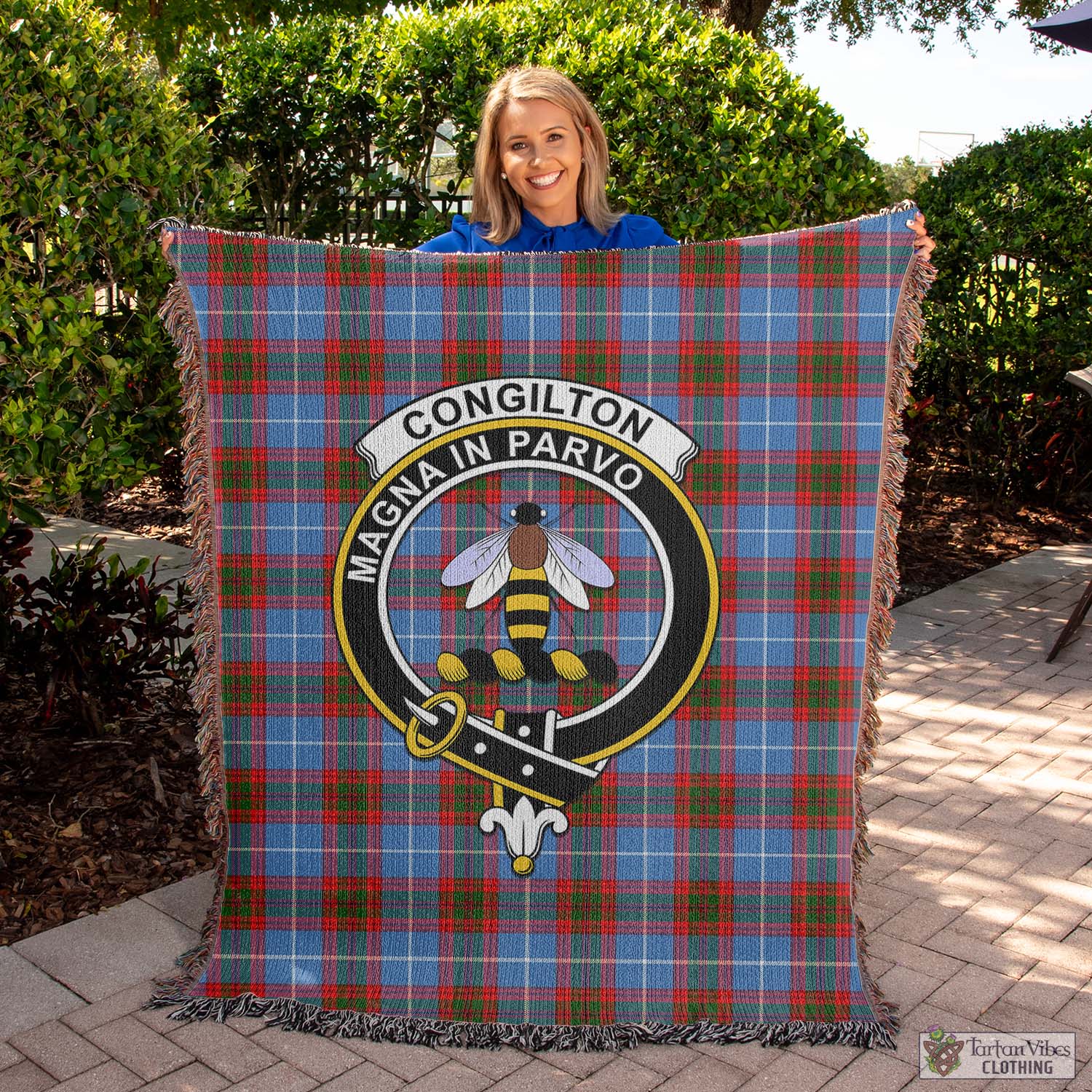 Tartan Vibes Clothing Congilton Tartan Woven Blanket with Family Crest