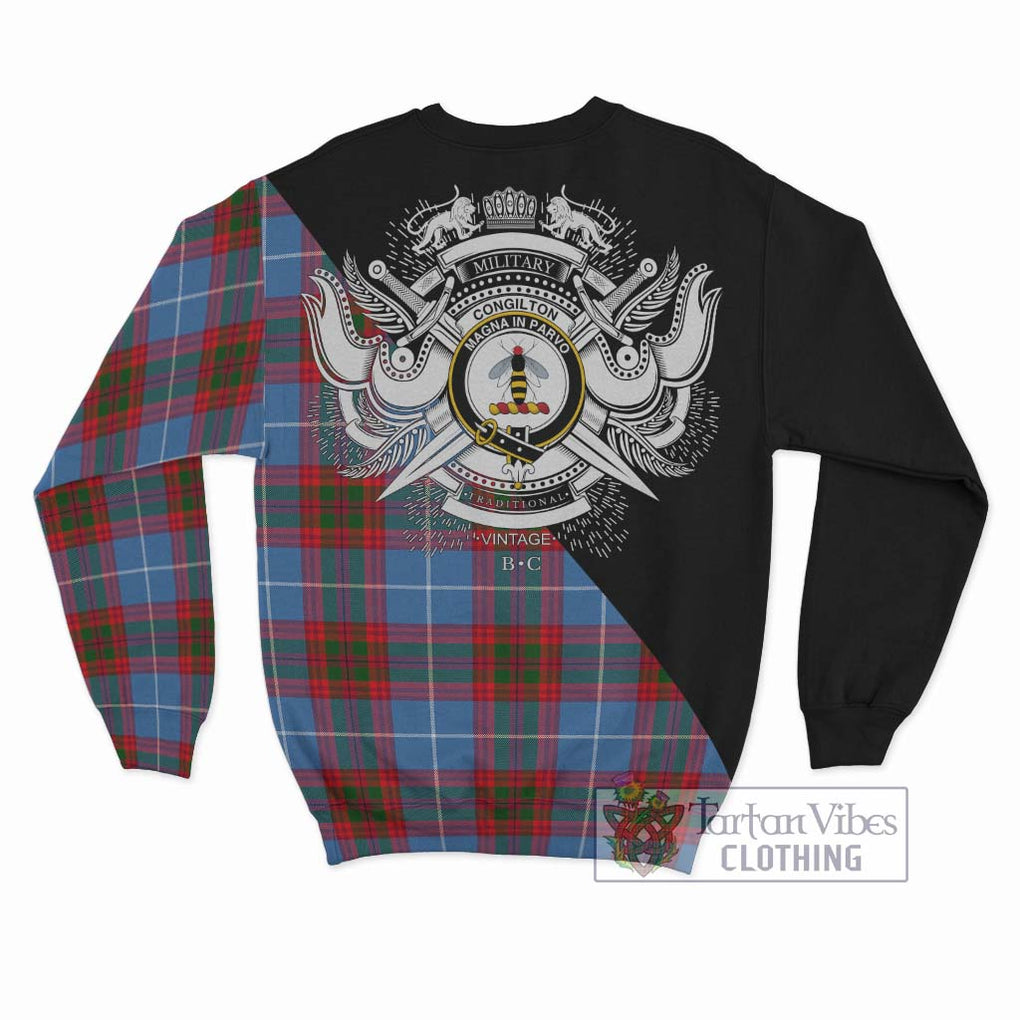 Congilton Tartan Sweatshirt with Family Crest and Military Logo Style - Tartanvibesclothing Shop