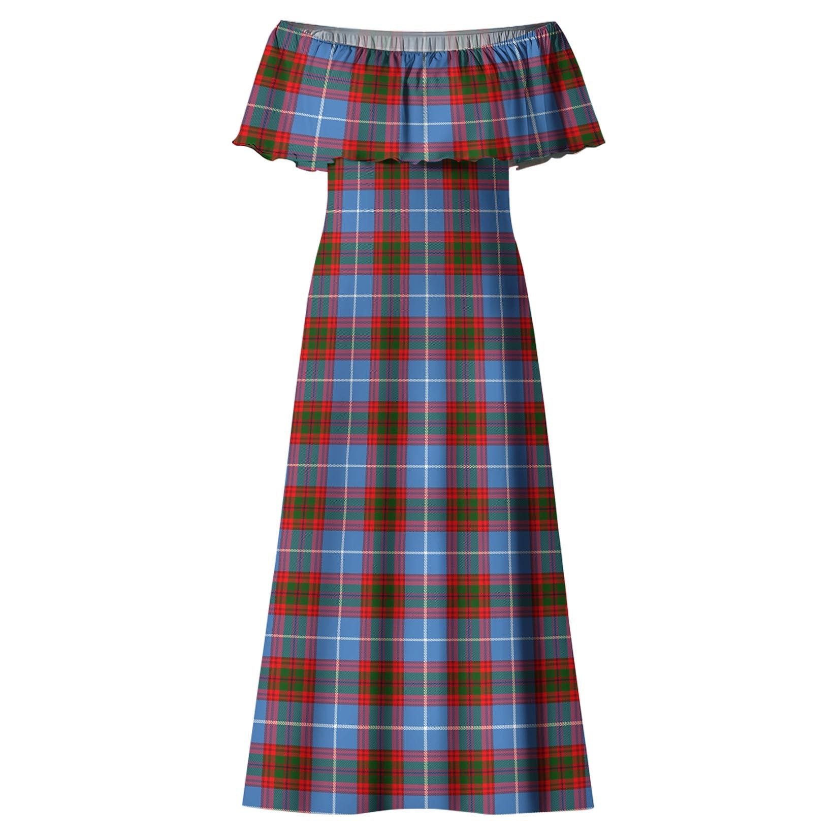 Congilton Tartan Off Shoulder Long Dress - Tartanvibesclothing