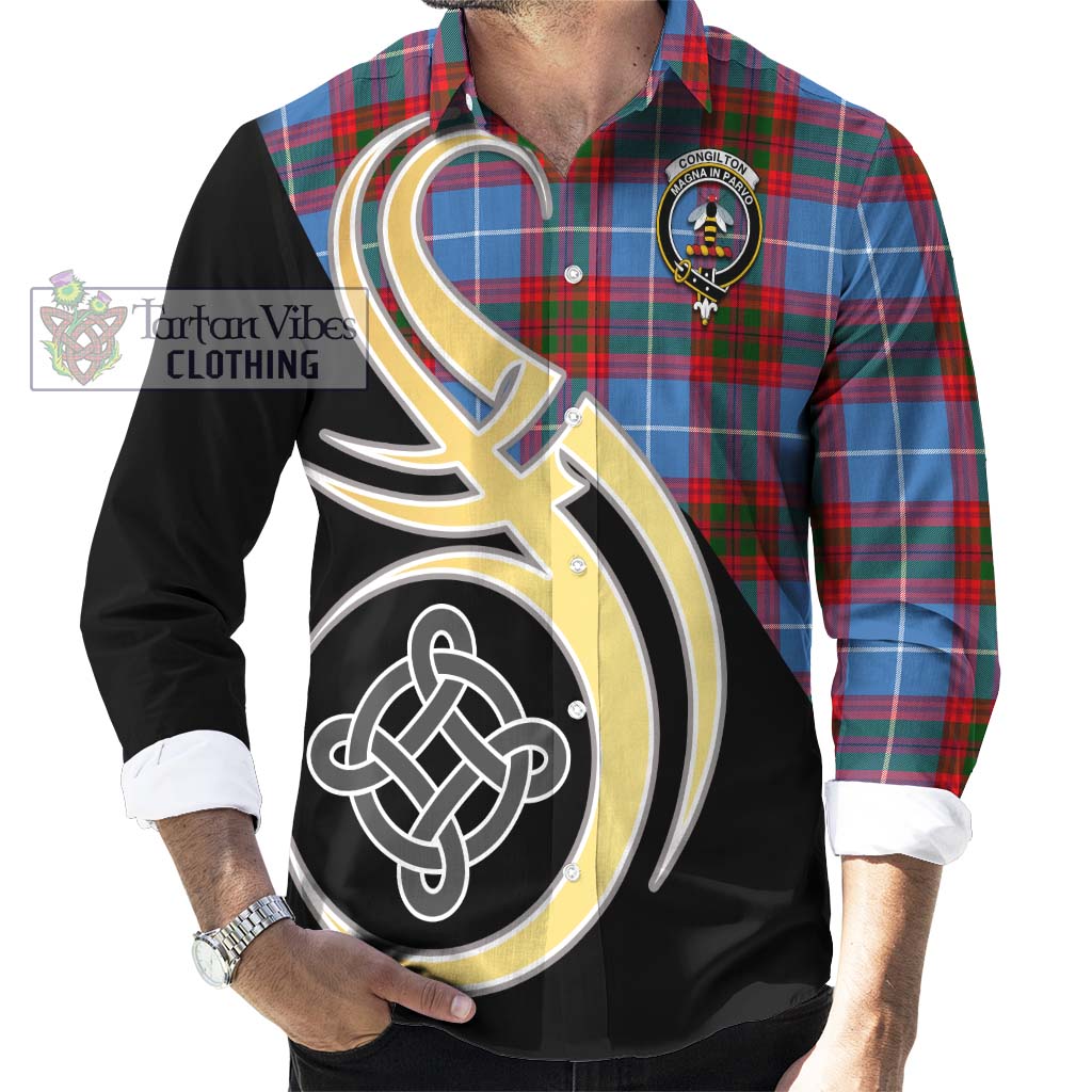 Congilton Tartan Long Sleeve Button Shirt with Family Crest and Celtic Symbol Style - Tartan Vibes Clothing