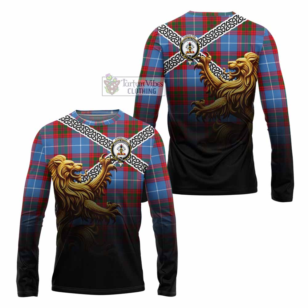 Congilton Crest Tartan Long Sleeve T-Shirt with Golden Lion Emblem Celtic Style - Tartan Vibes Clothing
