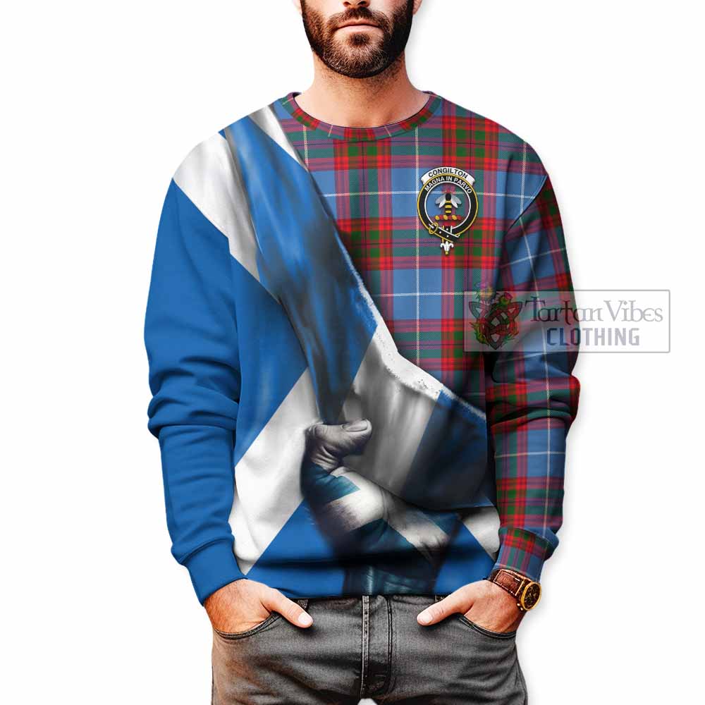 Tartan Vibes Clothing Congilton Tartan Sweatshirt with Family Crest Scotland Patriotic Style