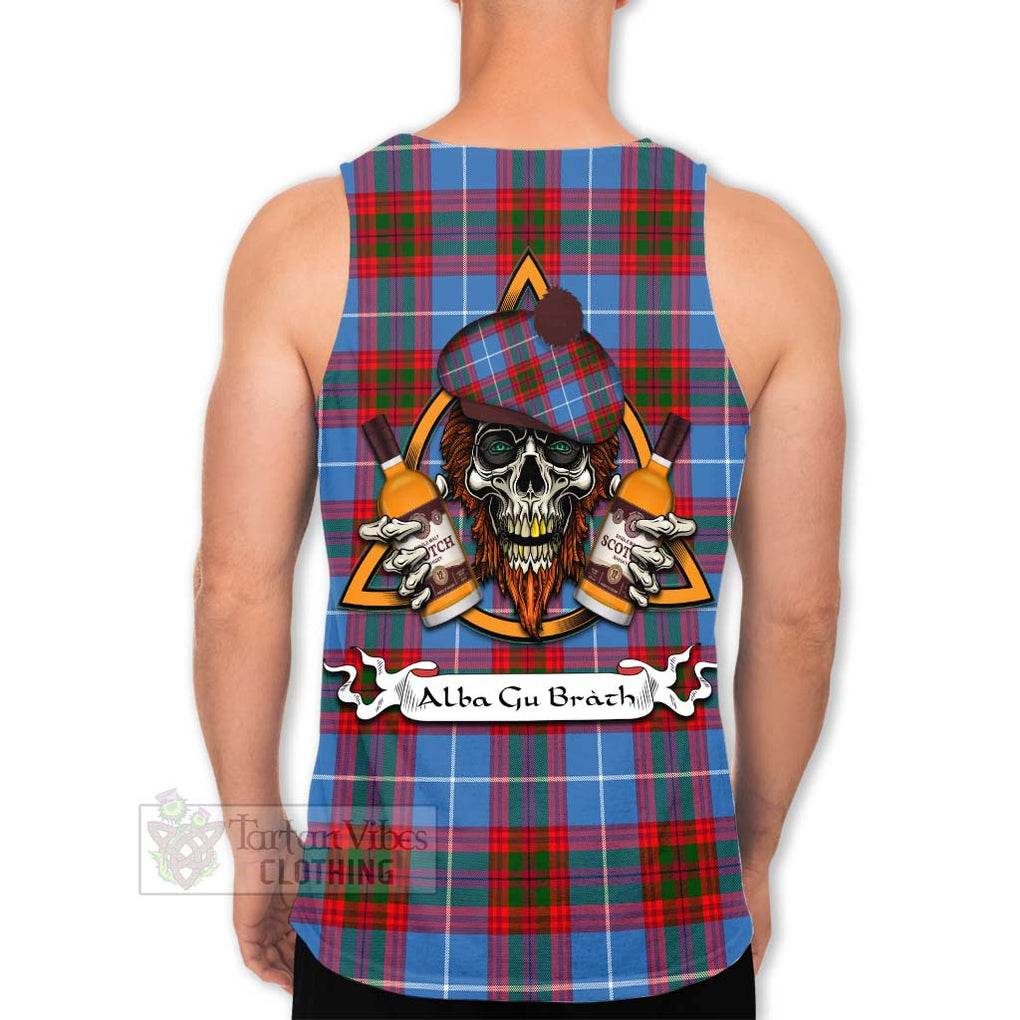 Tartan Vibes Clothing Congilton Tartan Men's Tank Top with Family Crest and Bearded Skull Holding Bottles of Whiskey