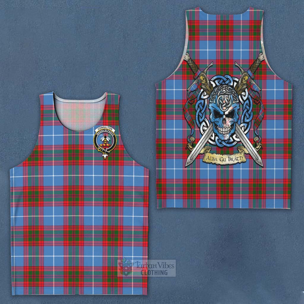 Tartan Vibes Clothing Congilton Tartan Men's Tank Top with Family Crest Celtic Skull Style